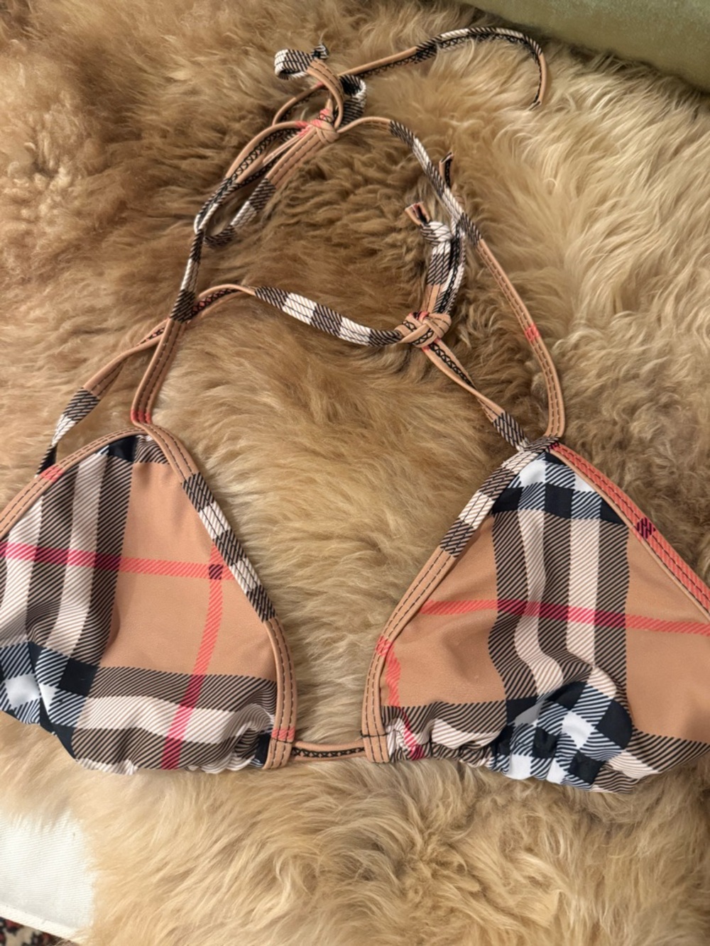 Burberry Beige Plaid Triangle String Bikini Set - Picture 4 of 10